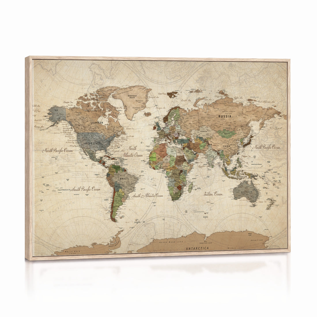 Custom Push Pin World Map Wall Art Canvas Print – Personalized Travel Tracker with Pins Framed Large for Home and Office Decor