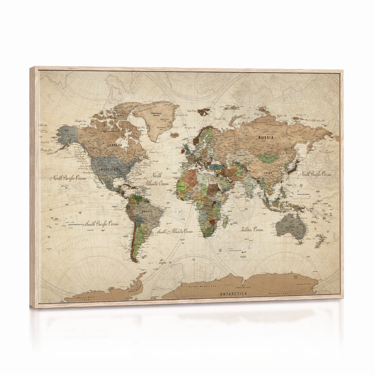 32749414D-MGV-CV-36X24 - Custom Push Pin World Map Wall Art Canvas Print – Personalized Travel Tracker with Pins Framed Large for Home and Office Decor