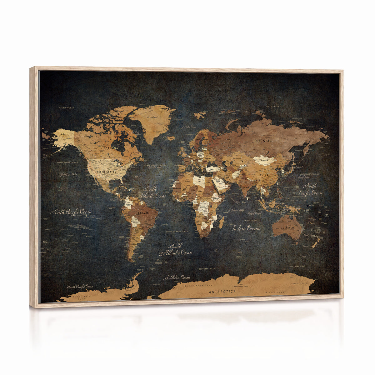 40660012D-MGV-CV-36X24 - Custom Push Pin World Map Wall Art Canvas Print – Personalized Travel Tracker with Pins Framed Large for Home and Office Decor