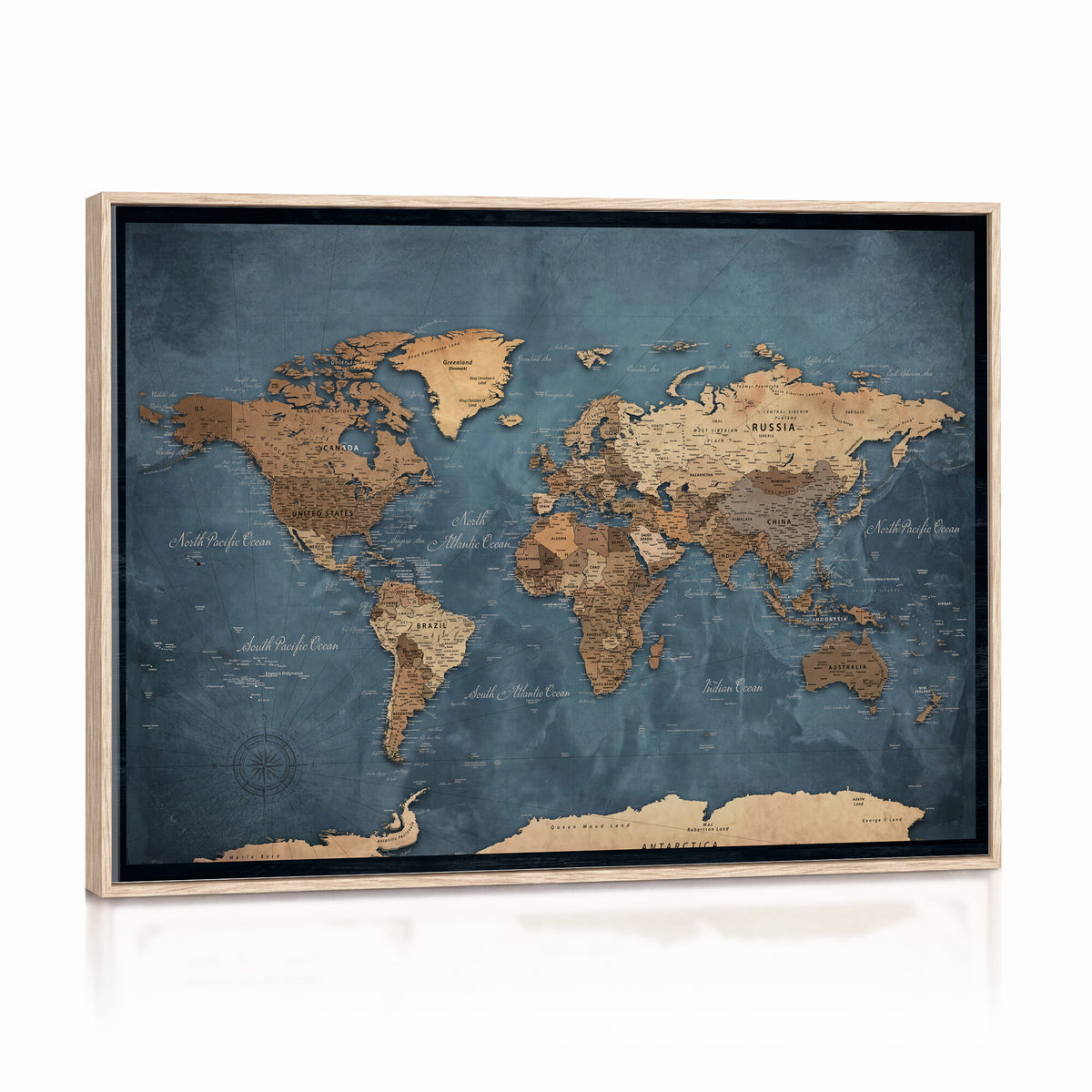 81949666D-MGV-CV-36X24 - Custom Push Pin World Map Wall Art Canvas Print – Personalized Travel Tracker with Pins Framed Large for Home and Office Decor