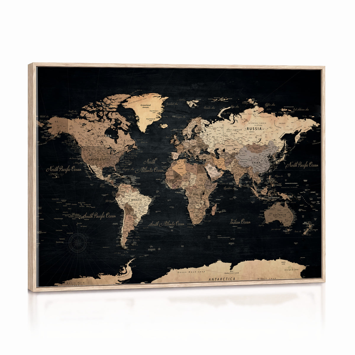 55335455D-MGV-CV-36X24 - Custom Push Pin World Map Wall Art Canvas Print – Personalized Travel Tracker with Pins Framed Large for Home and Office Decor