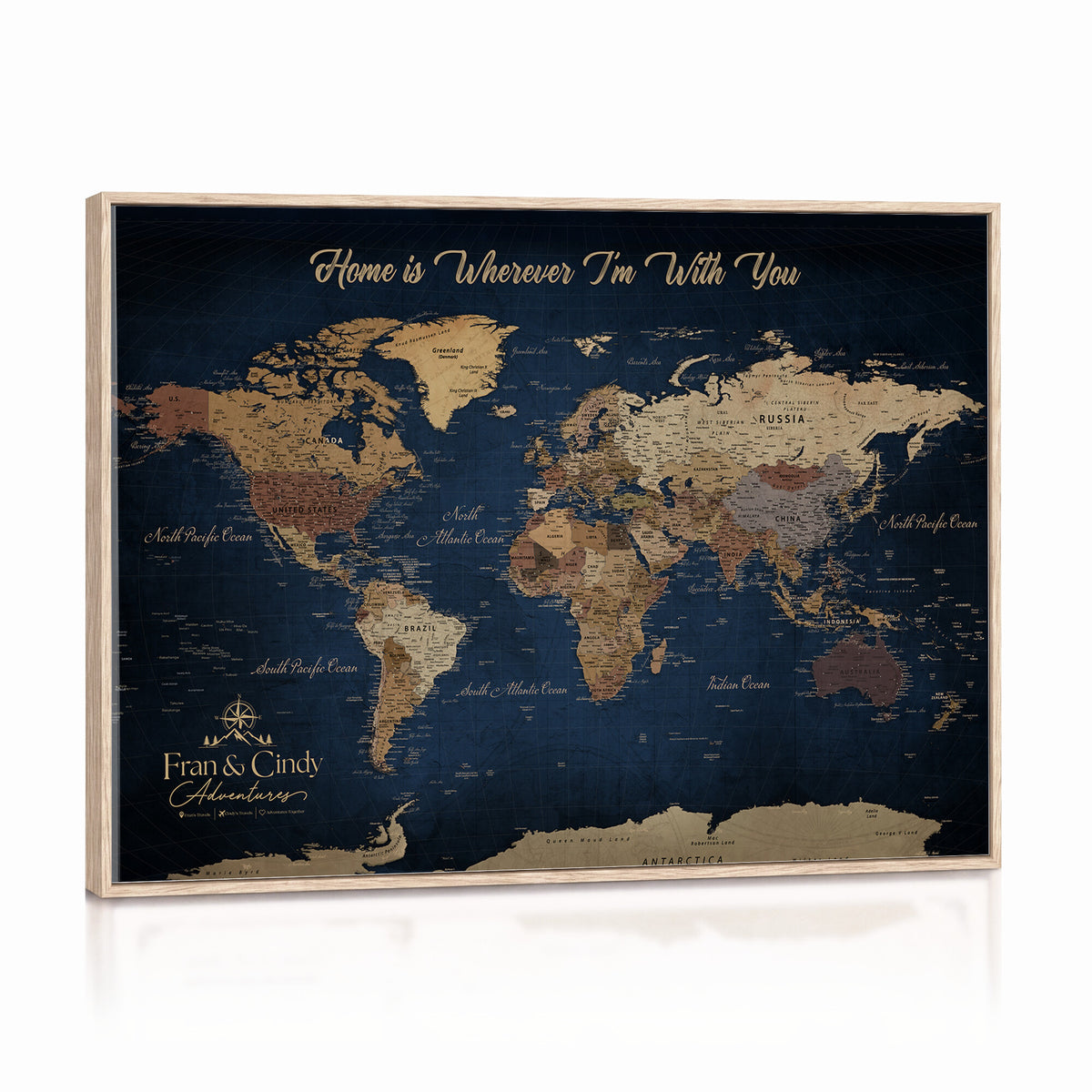 57774467D-MGV-CV-36X24 - Custom Push Pin World Map Wall Art Canvas Print – Personalized Travel Tracker with Pins Framed Large for Home and Office Decor