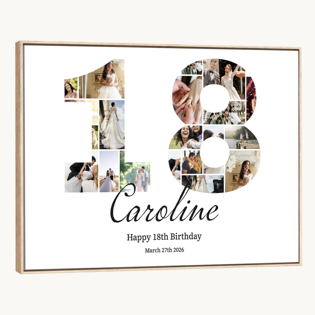 Number Photo Mosaic Canvas, Personalized Birthday Number Collage Art