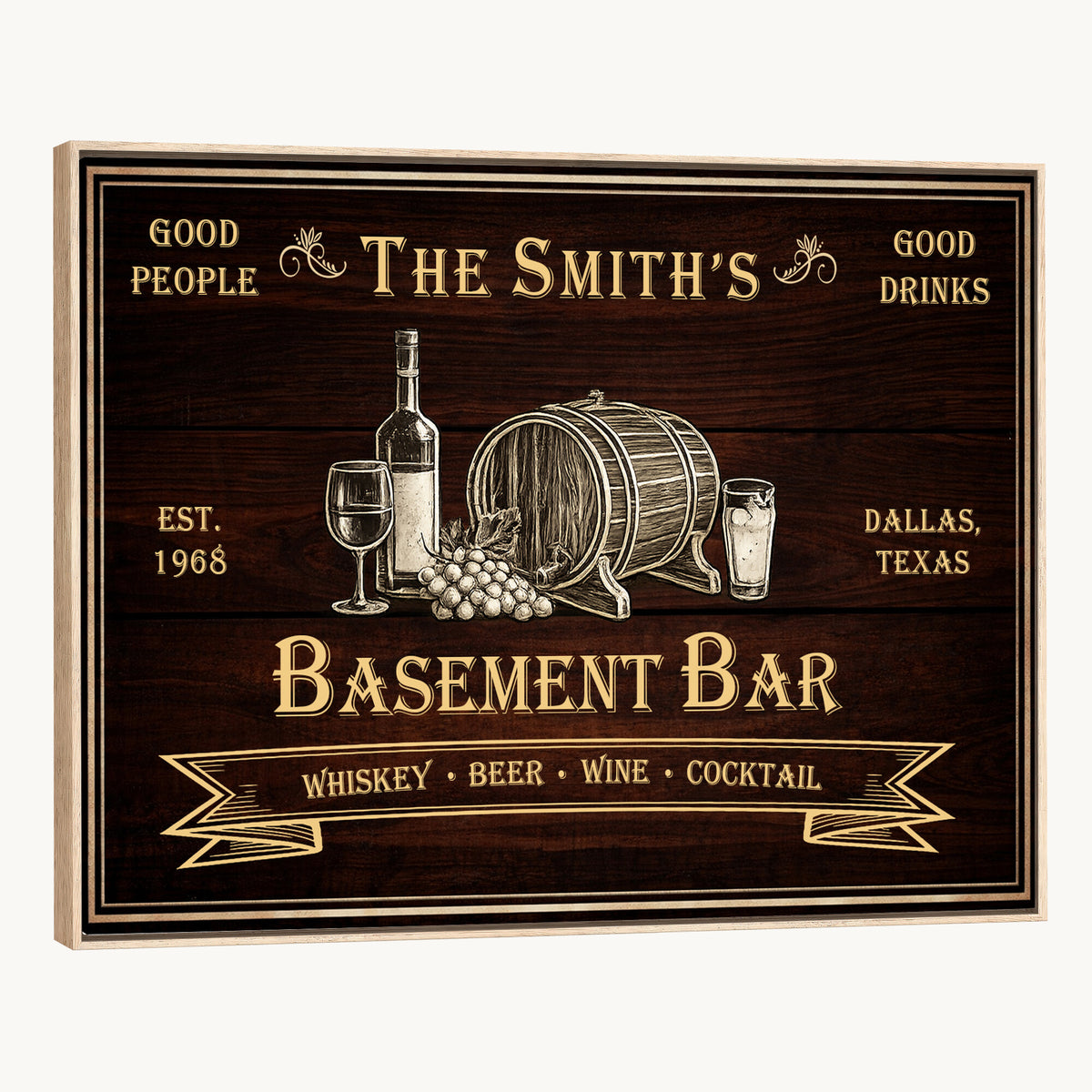 Custom Basement Bar Sign Canvas, Personalized Family Home Bar Wall Art