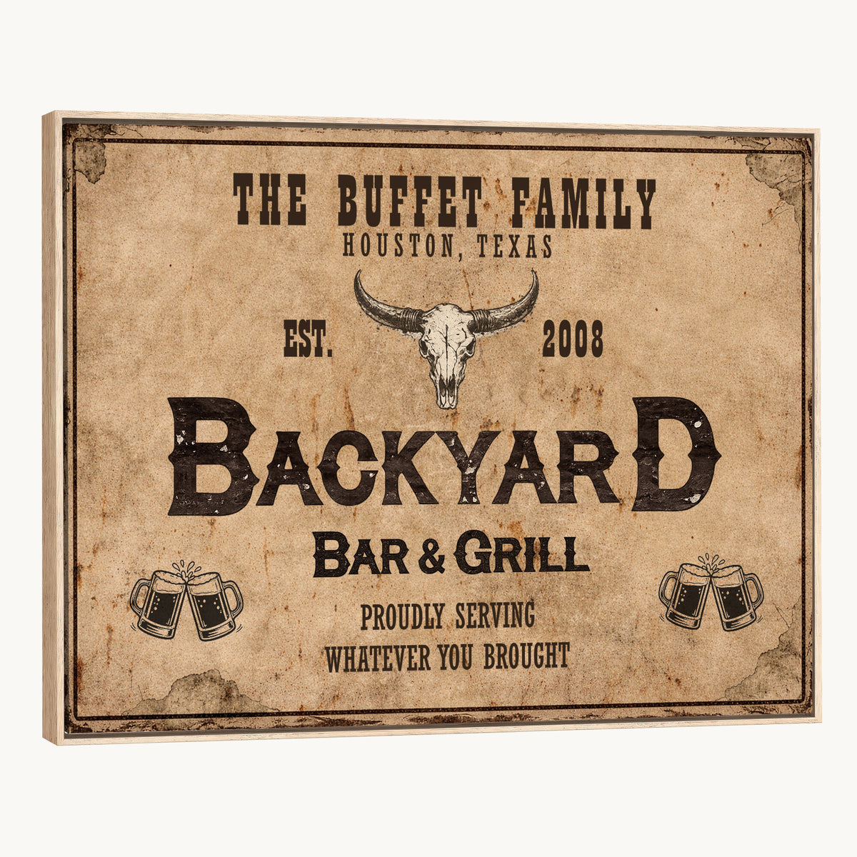 Custom Backyard Bar & Grill Sign Canvas, Personalized Family Name Sign
