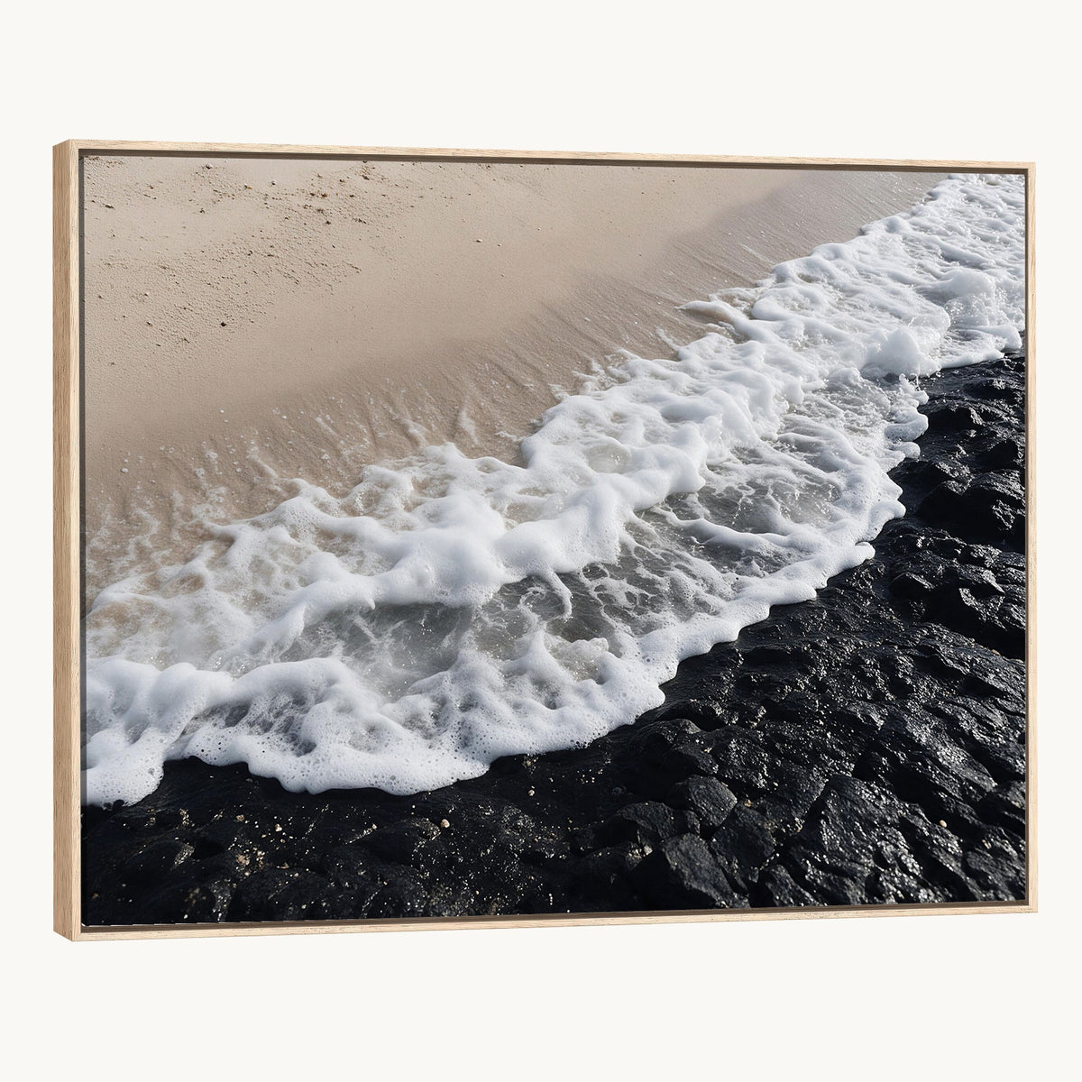 27448606-MGV-CV-24X16 - Ocean Wave Foam on Black Lava Rock Beach Canvas Wall Art Print