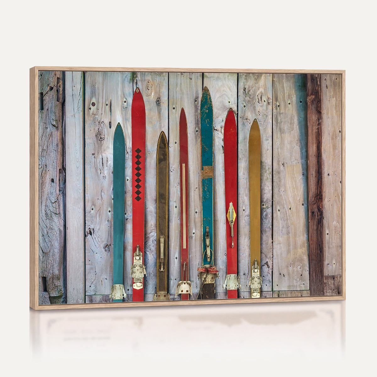 30640-MGV-CV-36X24 - Vintage Wooden Weathered Skis in Front of an Old Barn Wall Art Canvas Print