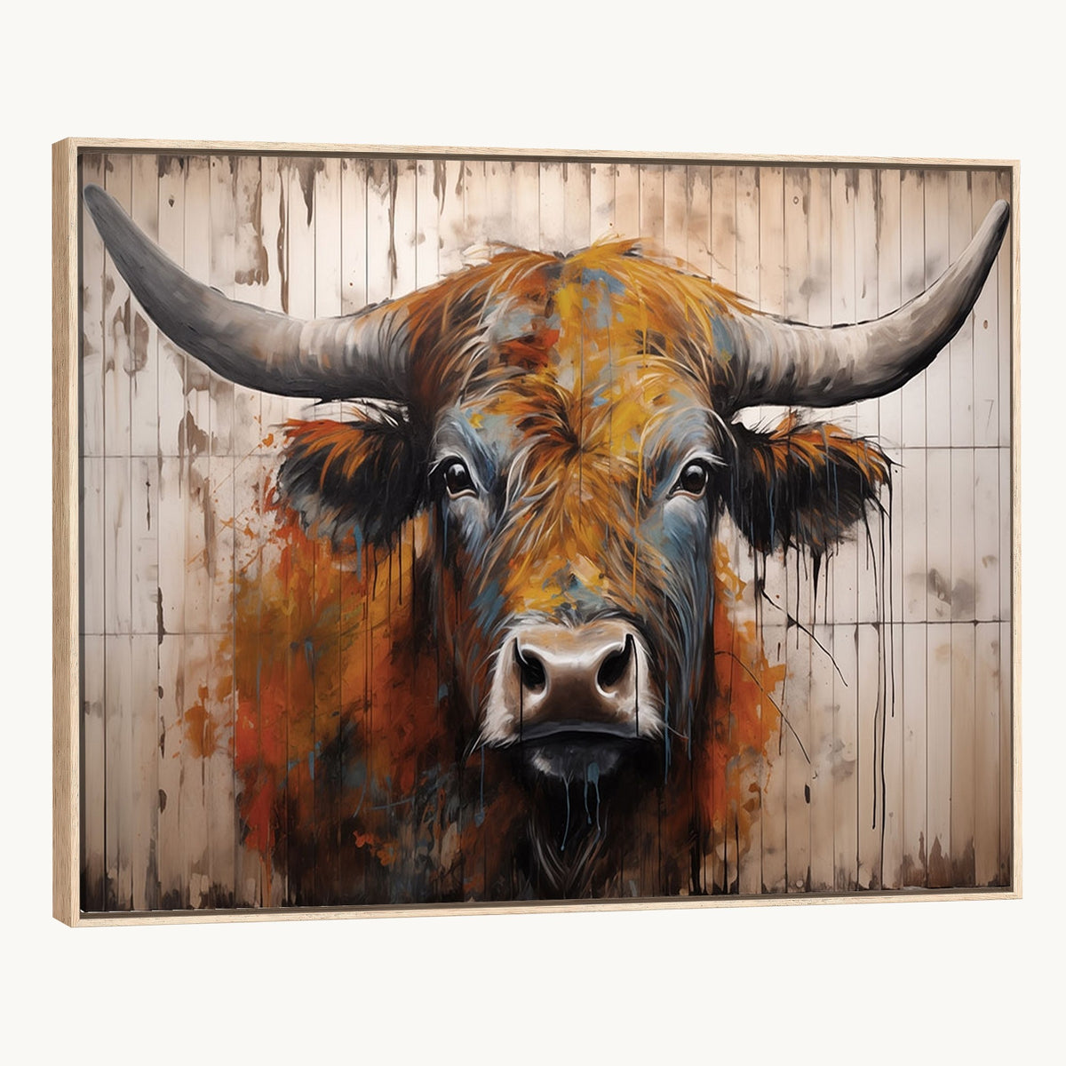 47284-MGV-CV-24X16 - Abstract Bull Highland Cow Canvas Wall Art Print