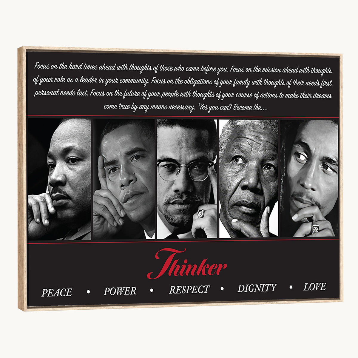 45112-MGV-CV-24X16 - Thinker Quintet Canvas Wall Art | Martin, Obama, Malcolm X, Mandela, Marley, Peace Power Respect Dignity Love