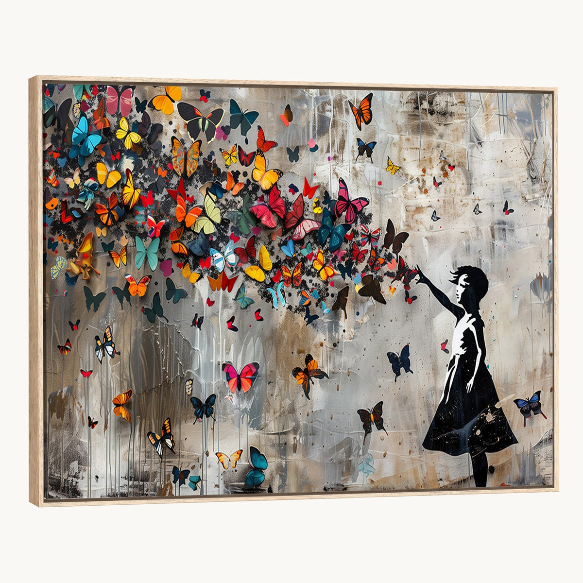 Banksy Wall Art, Banksy Girl and Butterfly Explosion Canvas Print | Extra Large 3 Piece Best Seller Wall Art
