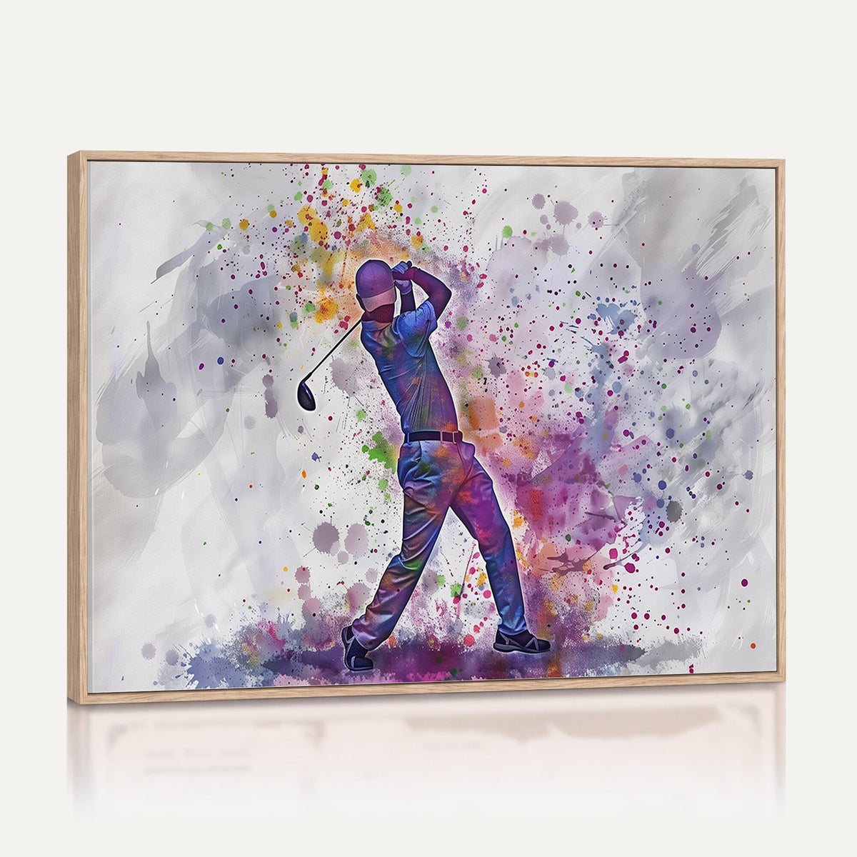 60116-MGV-CV-36X24 - Watercolor Golf Swing Wall Art Canvas Print, Vibrant, Framed and Ready to Hang