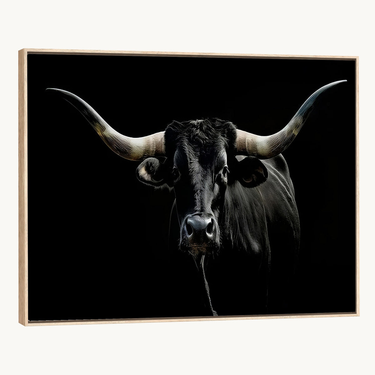 20679-MGV-CV-24X16 - Texas Black Longhorn Bull Wall Art Canvas Print, Western Cattle Rustic Decor