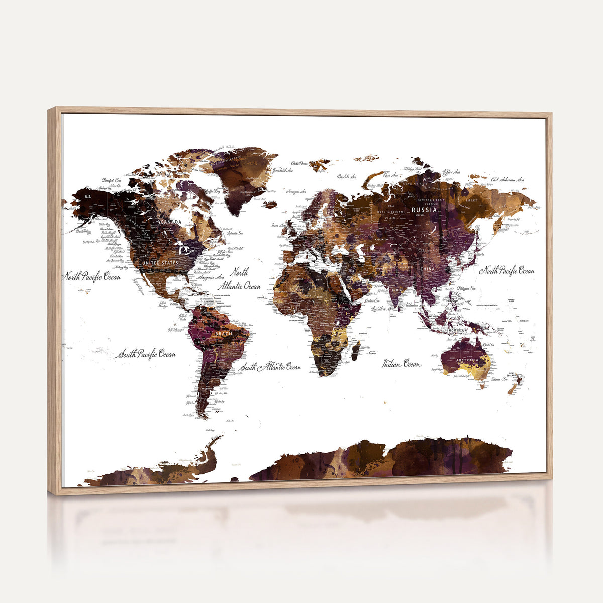 50611-PAN-FL-20X10 - World Map Canvas Print | Detailed Map of the World Wall Art