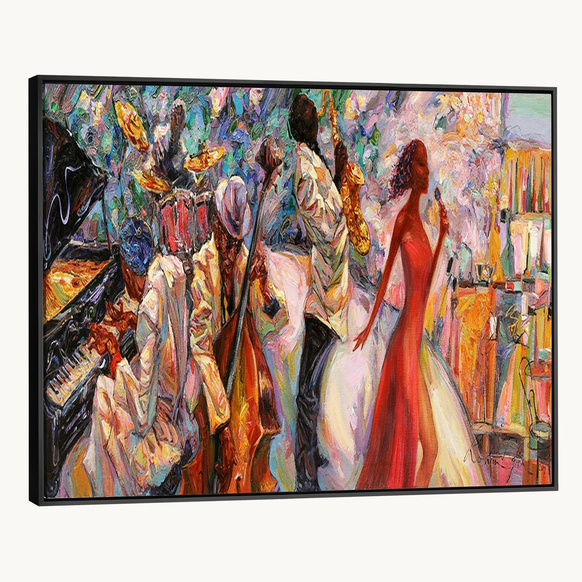 40574-_Poster-30x20 - Afro American Jazz Band Canvas Wall Art | 3 Panel Music Studio Decor