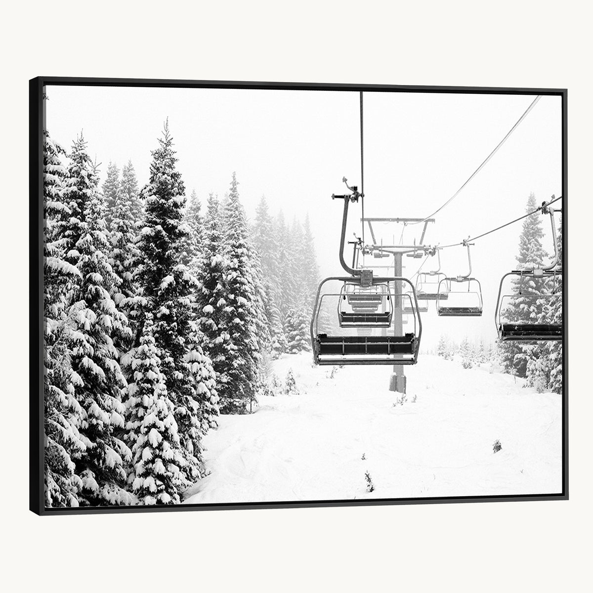Ski Wall Art | Ski Lift Canvas Print with Snow Covered Spruce Trees, Winter Ski Resort Wall Art