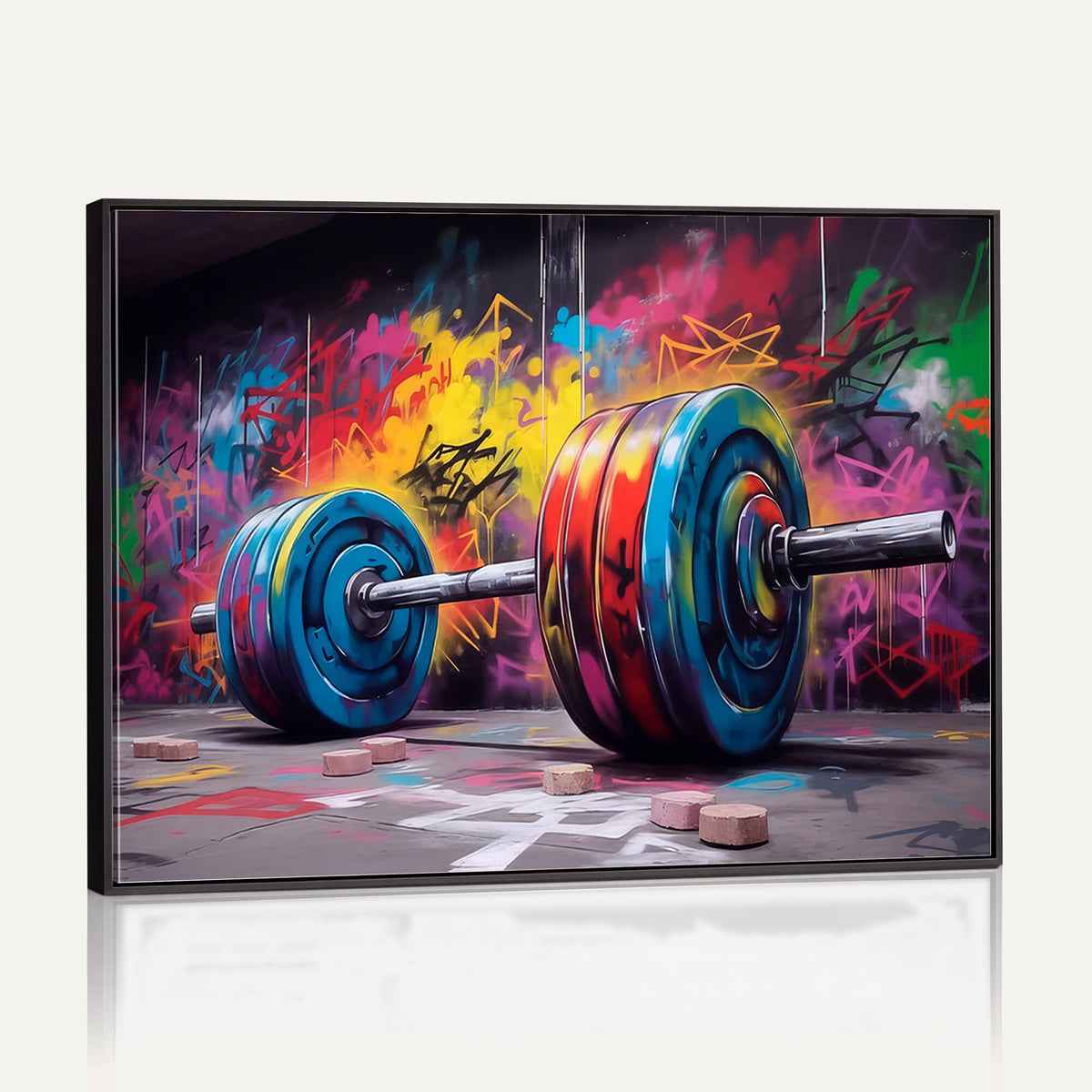 13549-MGV-CV-36X24 - Abstract Graffiti Barbell Canvas Wall Art | Urban Fitness Meets Bold Street Art