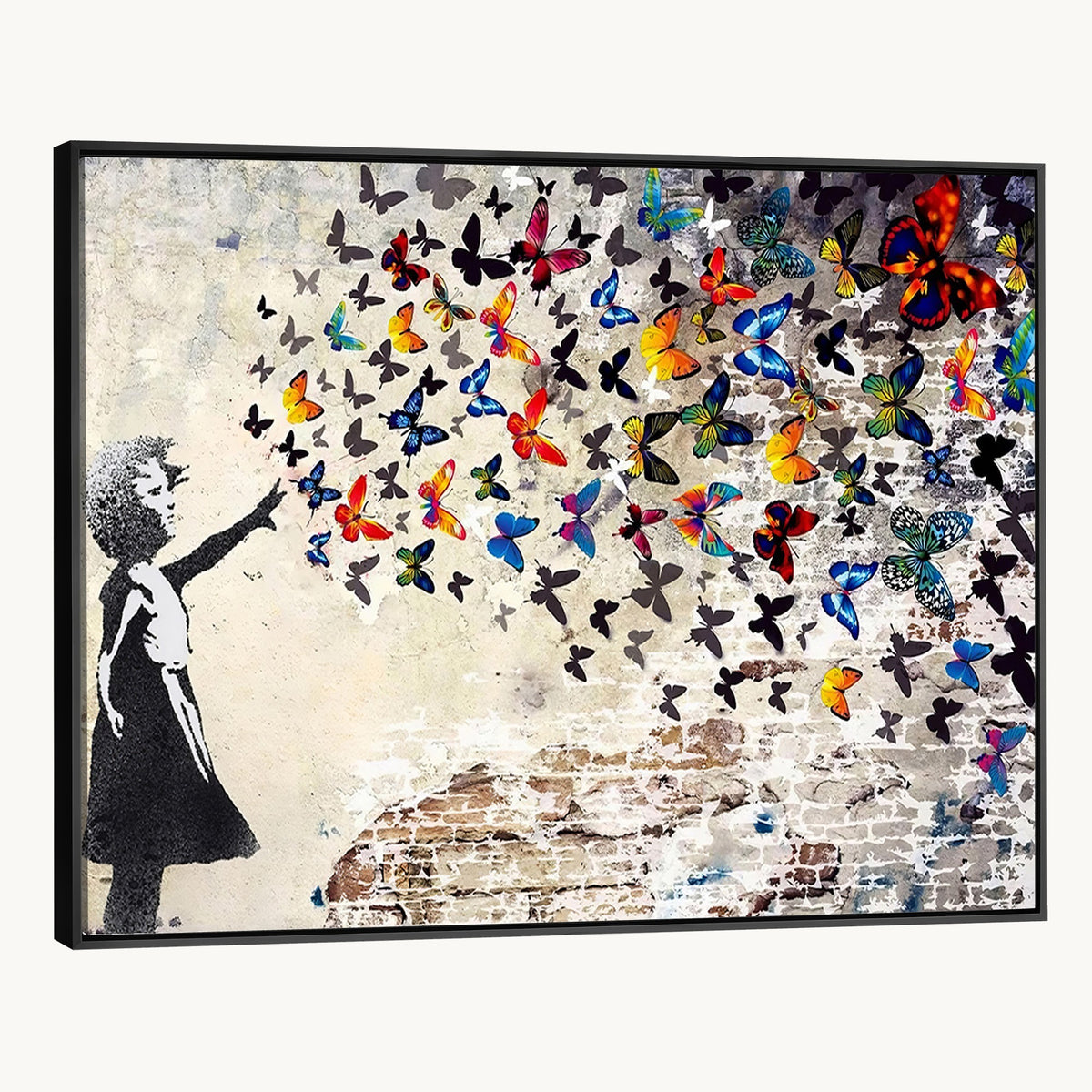 97895-MGV-CV-24X16 - Banksy Graffiti Wall Art Canvas Print, Girl Releasing Vibrant Butterflies