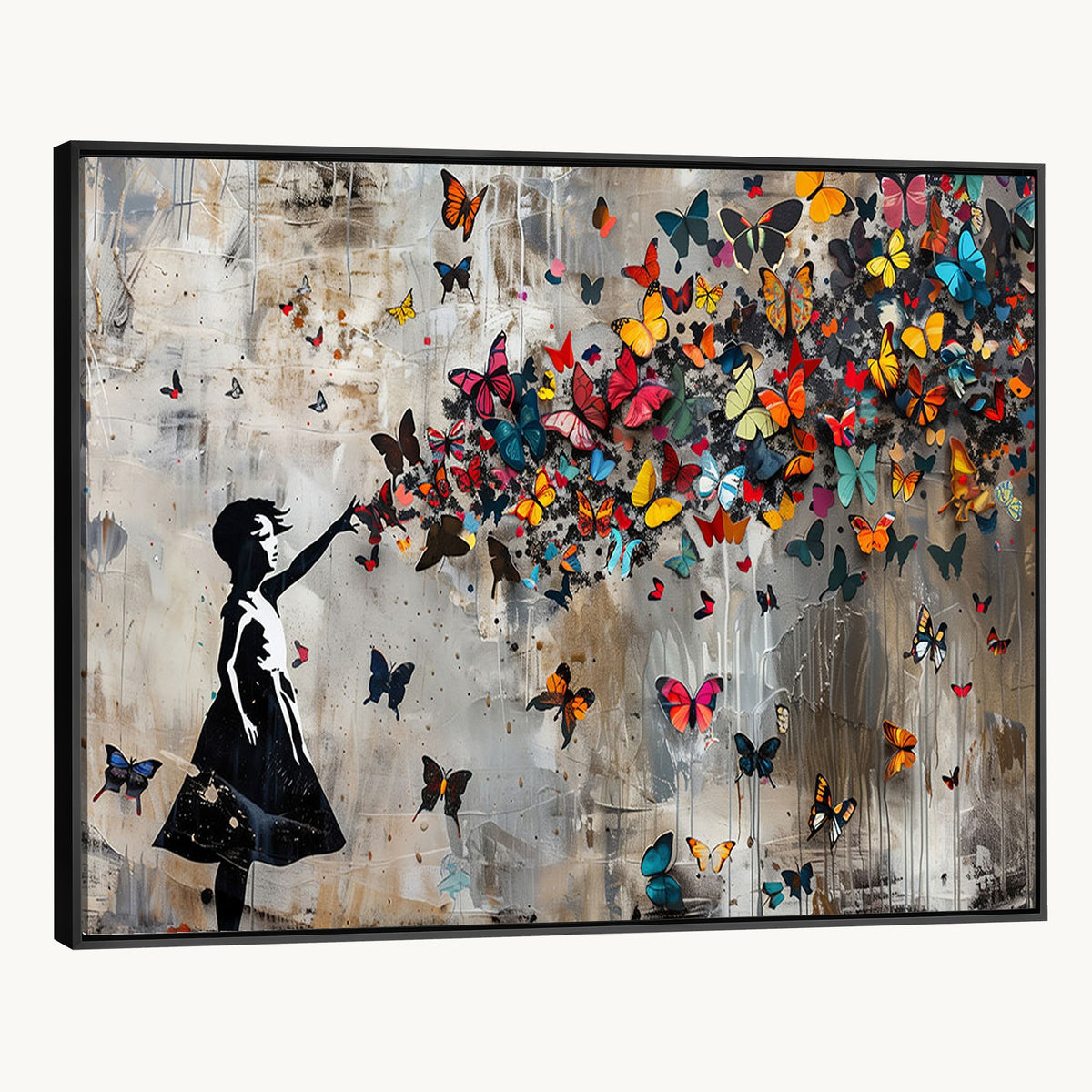 51446D-MGV-CV-24X16 - Banksy Butterfly Girl Wall Art | Modern Graffiti Canvas Print, Street Art Decor