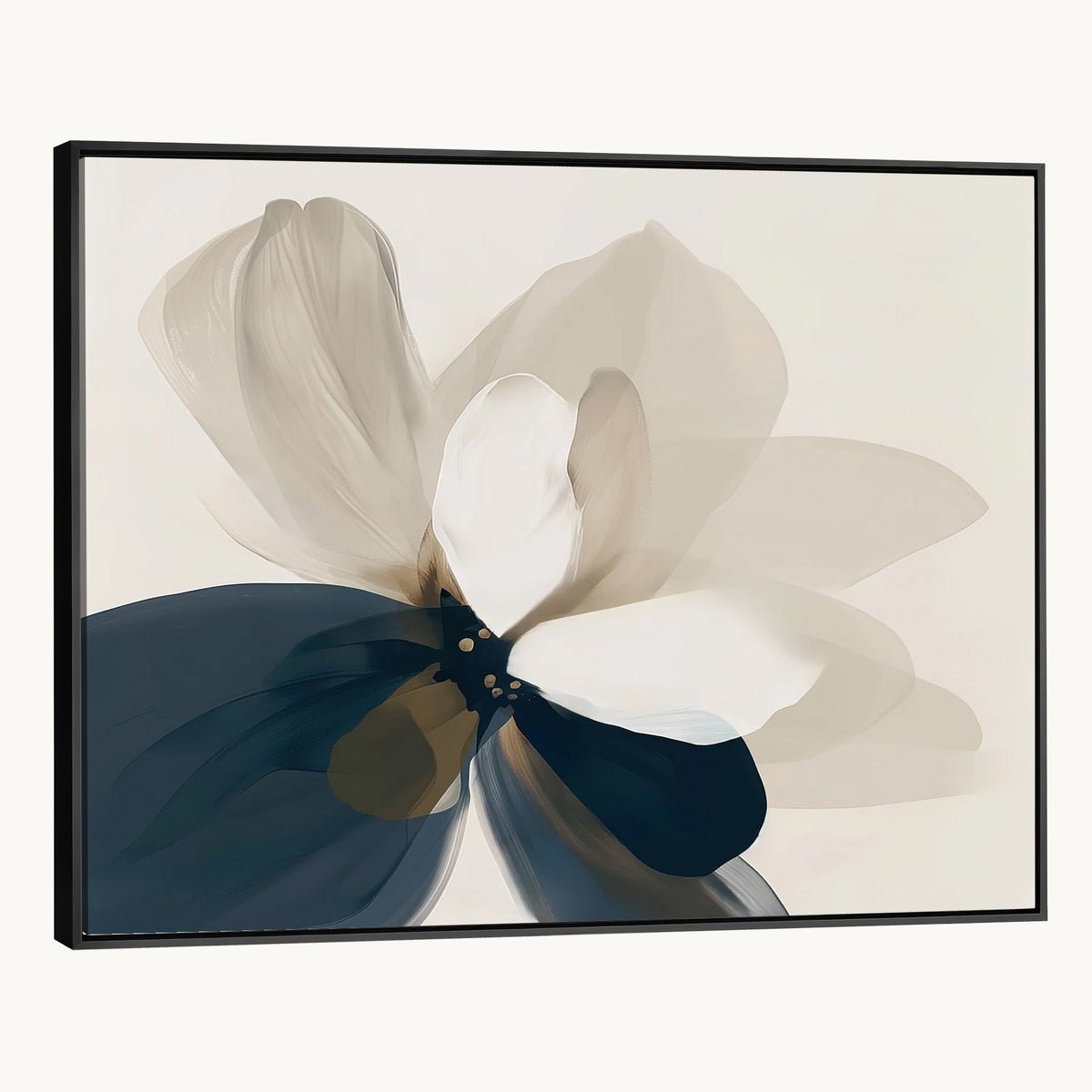 42188901-MGV-CV-24X16 - Minimal Flower Wall Art Canvas Print | Framed Beige and Navy Bloom