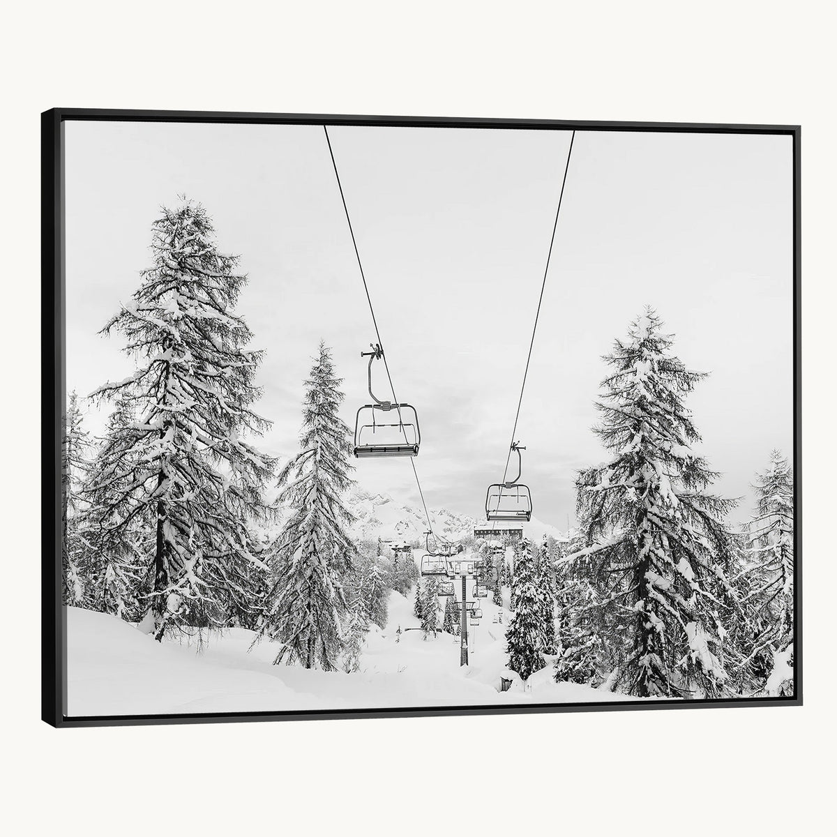 55003599D-MGV-CV-24X16 - Ski Lift Wall Art | Framed Snowy Mountain Canvas Artwork