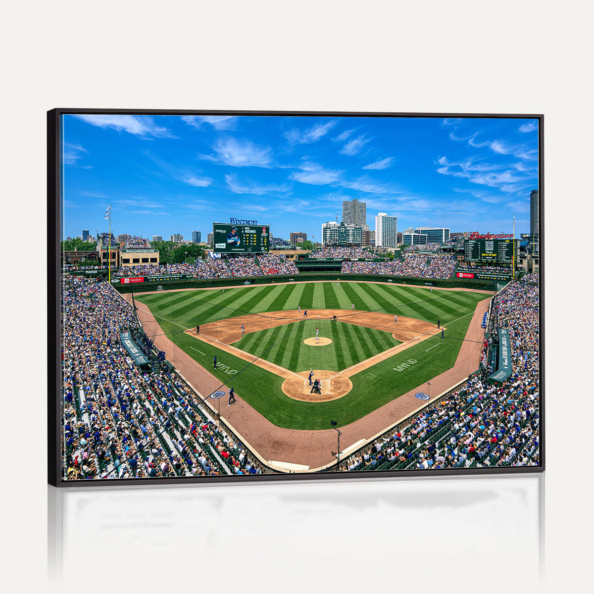 35800083-MGV-CV-36X24 - Wrigley Field Baseball Stadium Canvas Wall Art – Packed Crowd Sports Stadium City Skyline Artwork for Home Office