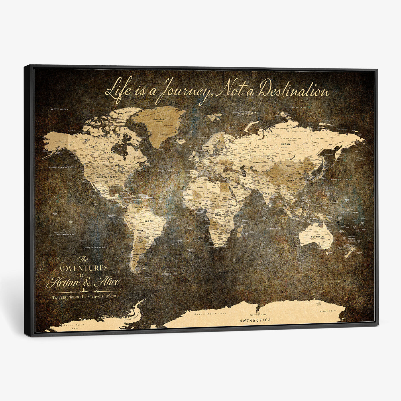 75877068-MGV-CV-36X24 - Custom Push Pin World Map Wall Art Canvas Print – Personalized Travel Tracker with Pins Framed Large for Home and Office Decor