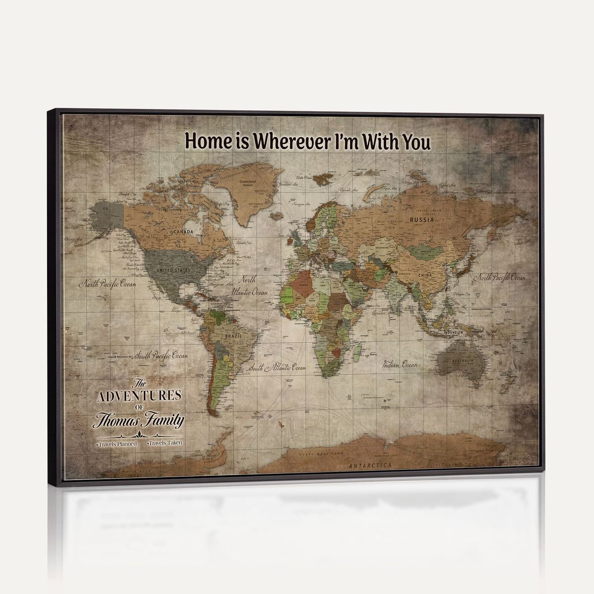 22593671-MGV-CV-36X24 - Personalized Beige Geometric World Map Canvas with Push Pins, Next Trip Planner Map, Study and Entryway Decor