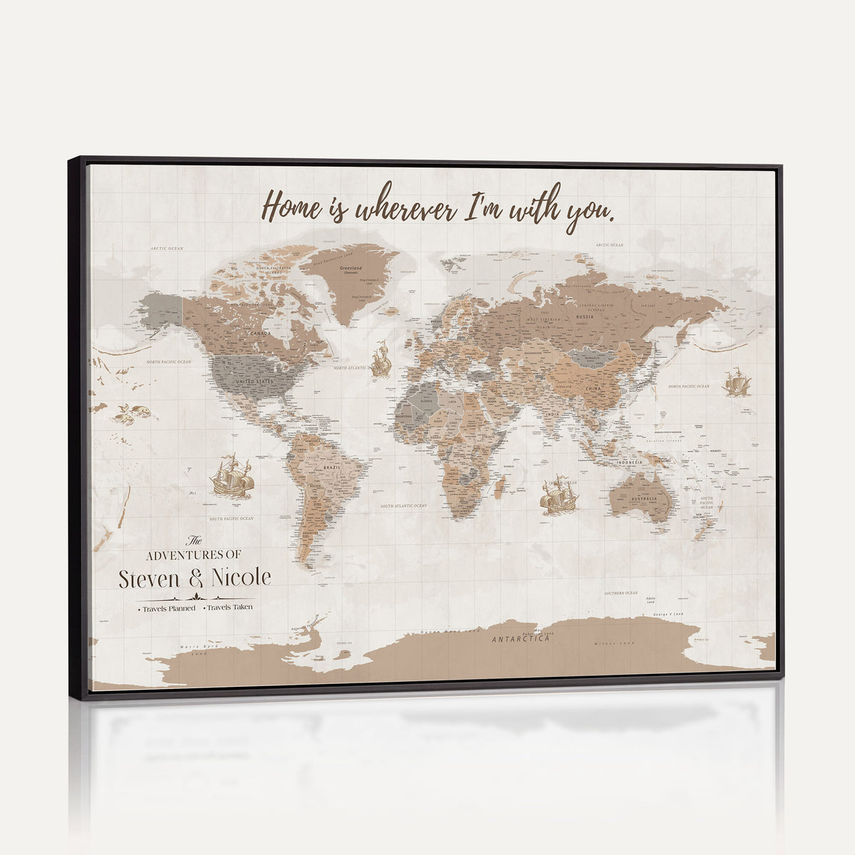25831578-MGV-CV-36X24 - Custom Push Pin World Map Wall Art Canvas Print | Personalized Travel Tracker with Pins Framed Large for Home and Office Decor