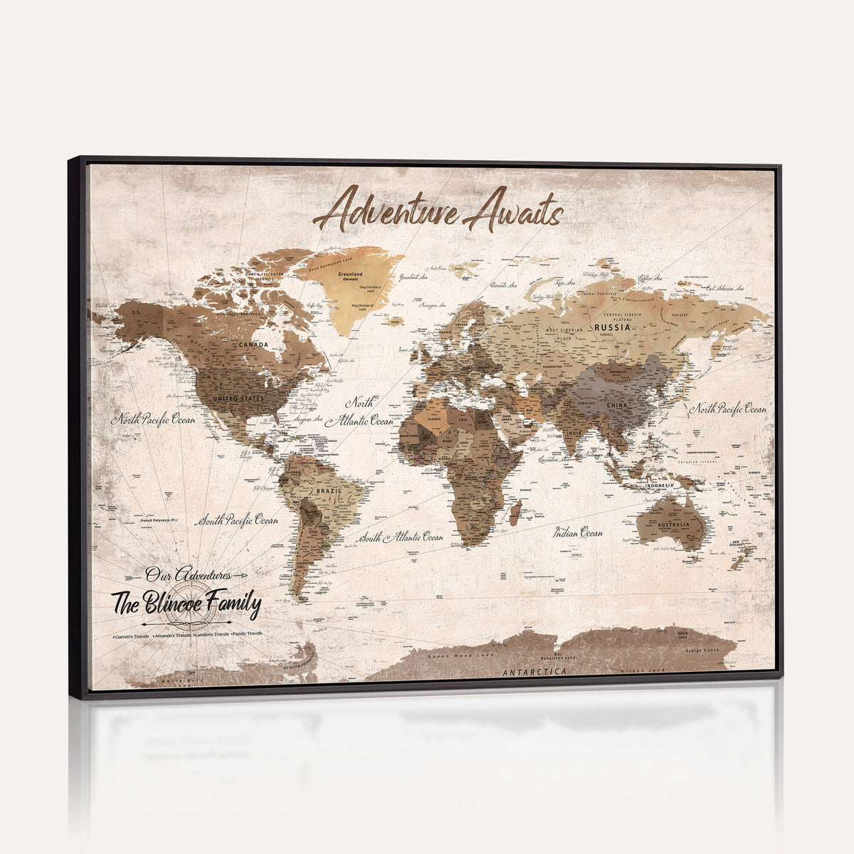 70887266-MGV-CV-36X24 - Custom Push Pin World Map Wall Art Canvas Print | Personalized Travel Tracker