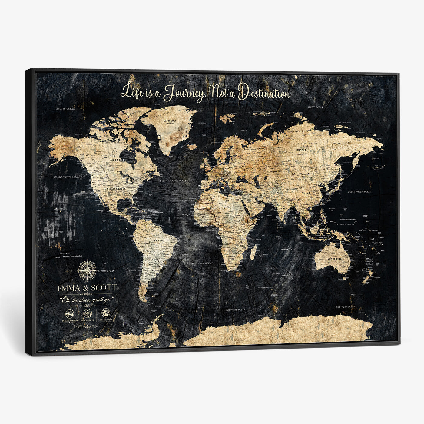 77472096-MGV-CV-36X24 - Custom Push Pin World Map Wall Art Canvas Print – Personalized Travel Tracker with Pins Framed Large for Home and Office Decor