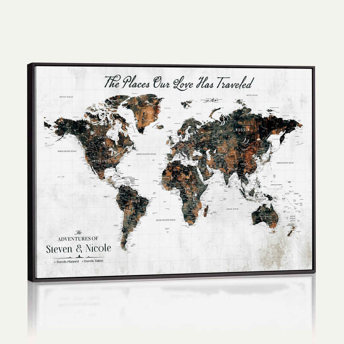 29090064-MGV-CV-36X24 - Custom Push Pin World Map Wall Art Canvas Print | Personalized Travel Tracker with Pins Framed Large for Home and Office Decor