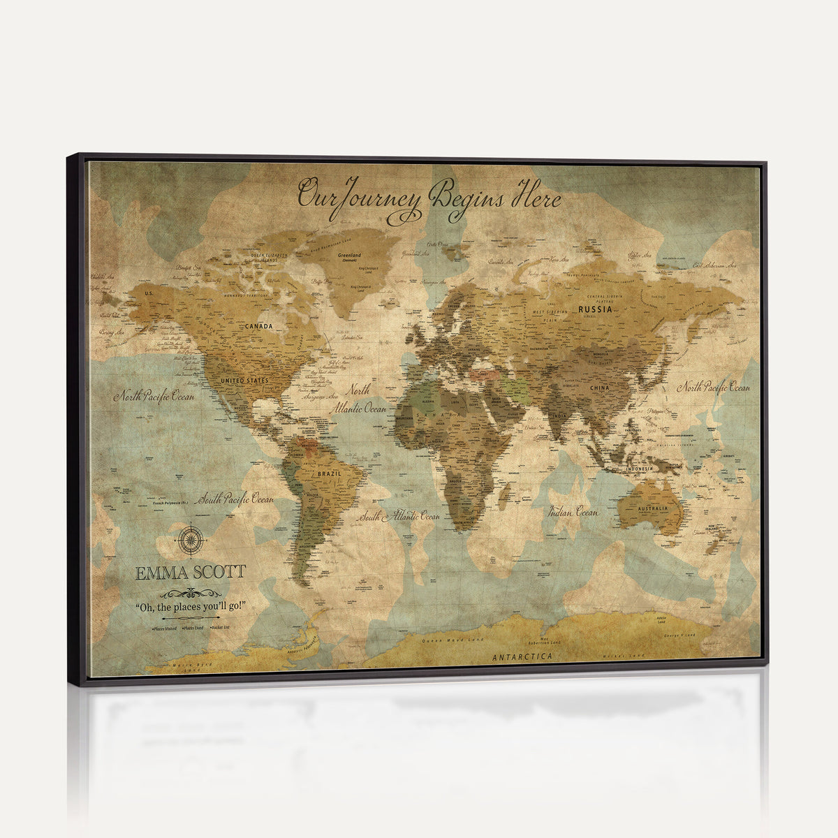 66550749-MGV-CV-36X24 - Custom Push Pin World Map Wall Art Canvas Print | Personalized Travel Tracker with Pins Framed Large for Home and Office Decor