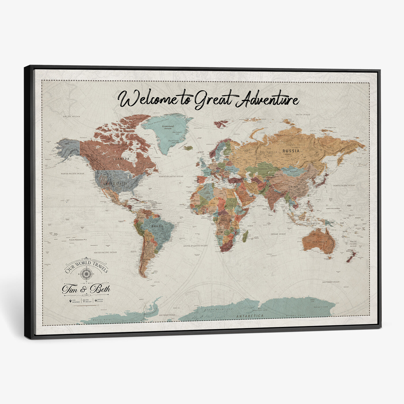 32470528-MGV-CV-36X24 - Custom Push Pin World Map Wall Art Canvas Print – Personalized Travel Tracker with Pins Framed Large for Home and Office Decor