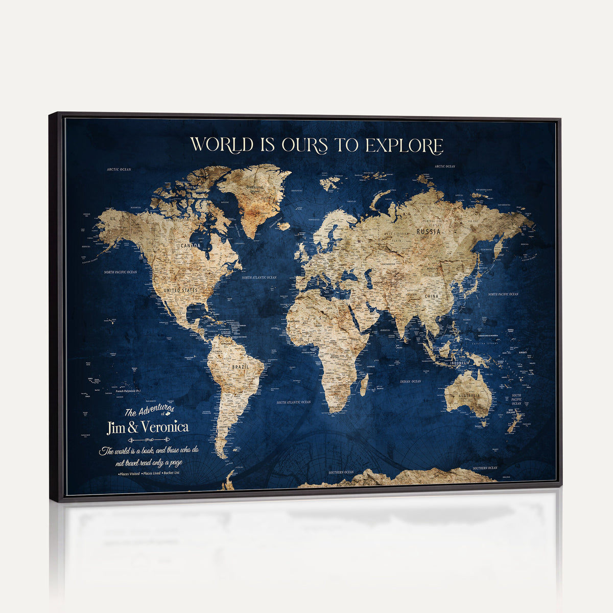 35296308-MGV-CV-36X24 - Custom Push Pin World Map Wall Art Canvas Print – Personalized Travel Tracker with Pins Framed Large for Home and Office Decor