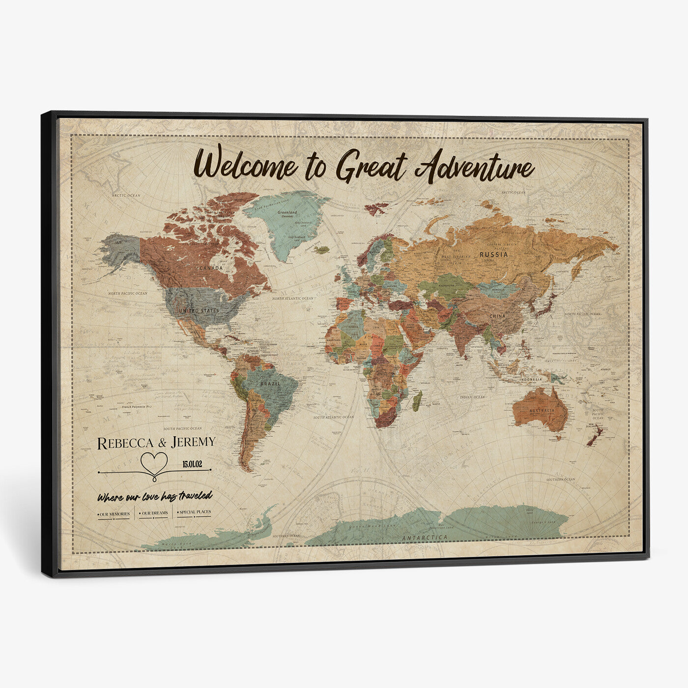 44361524-MGV-CV-36X24 - Custom Push Pin World Map Wall Art Canvas Print – Personalized Travel Tracker with Pins Framed Large for Home and Office Decor