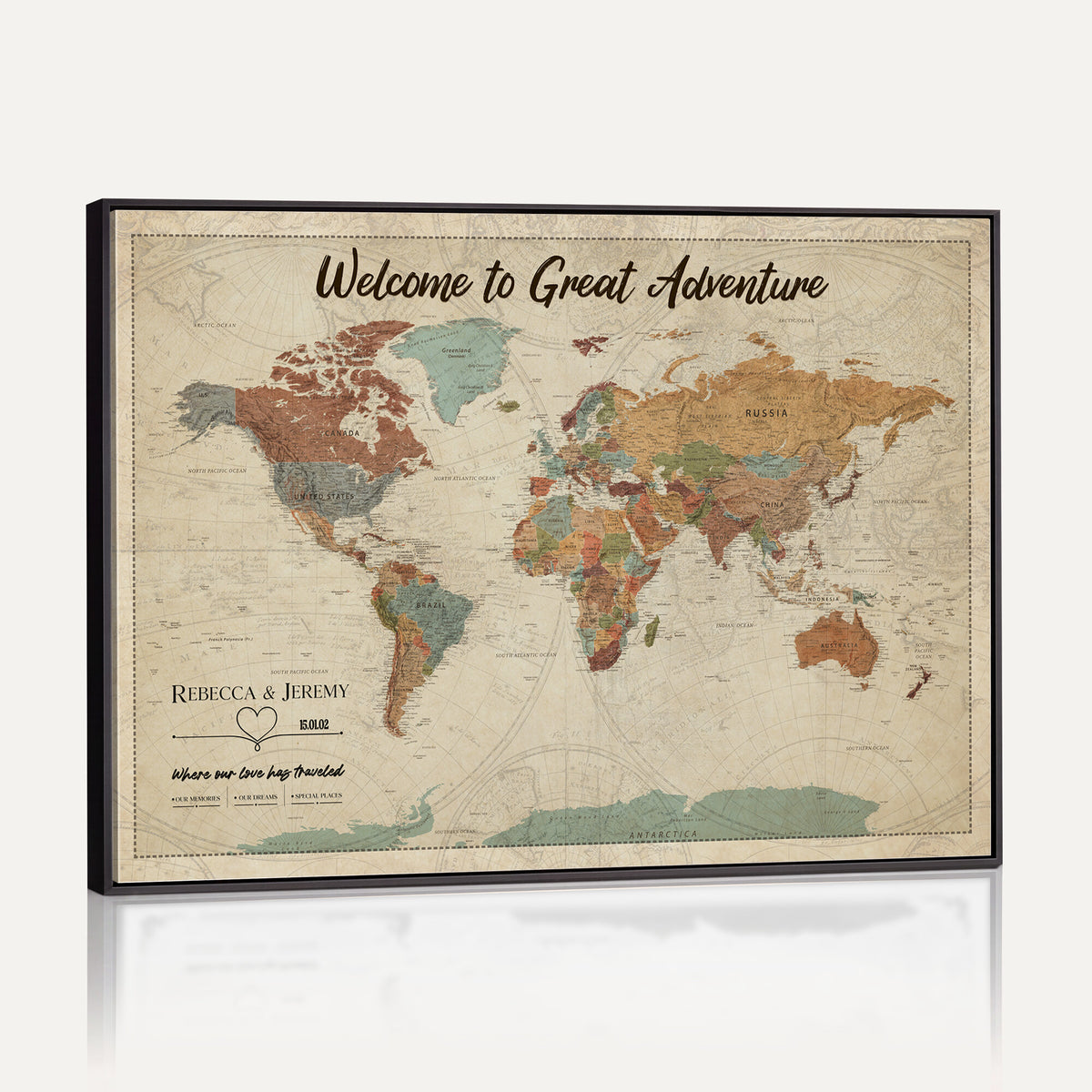 44361524-MGV-CV-36X24 - Custom Push Pin World Map Wall Art Canvas Print | Personalized Travel Tracker with Pins Framed Large for Home and Office Decor