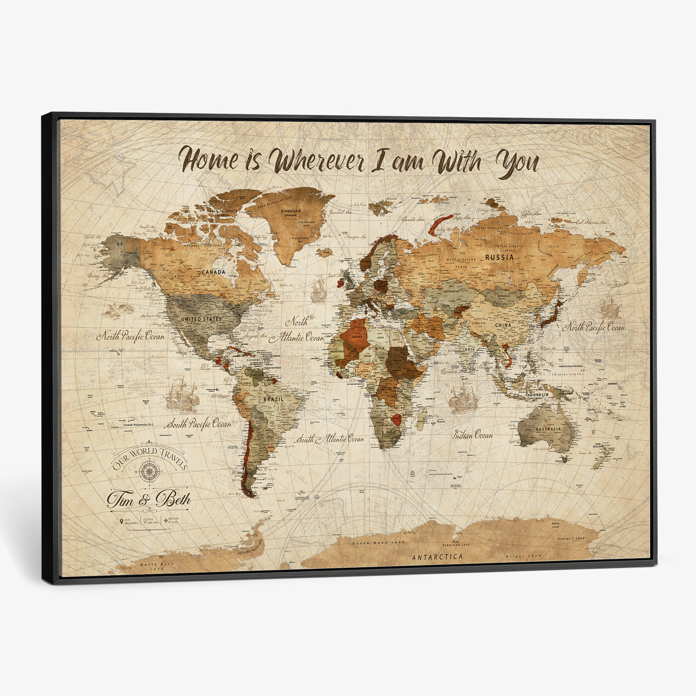 53710338-MGV-CV-36X24 - Custom Push Pin World Map Wall Art Canvas Print – Personalized Travel Tracker with Pins Framed Large for Home and Office Decor