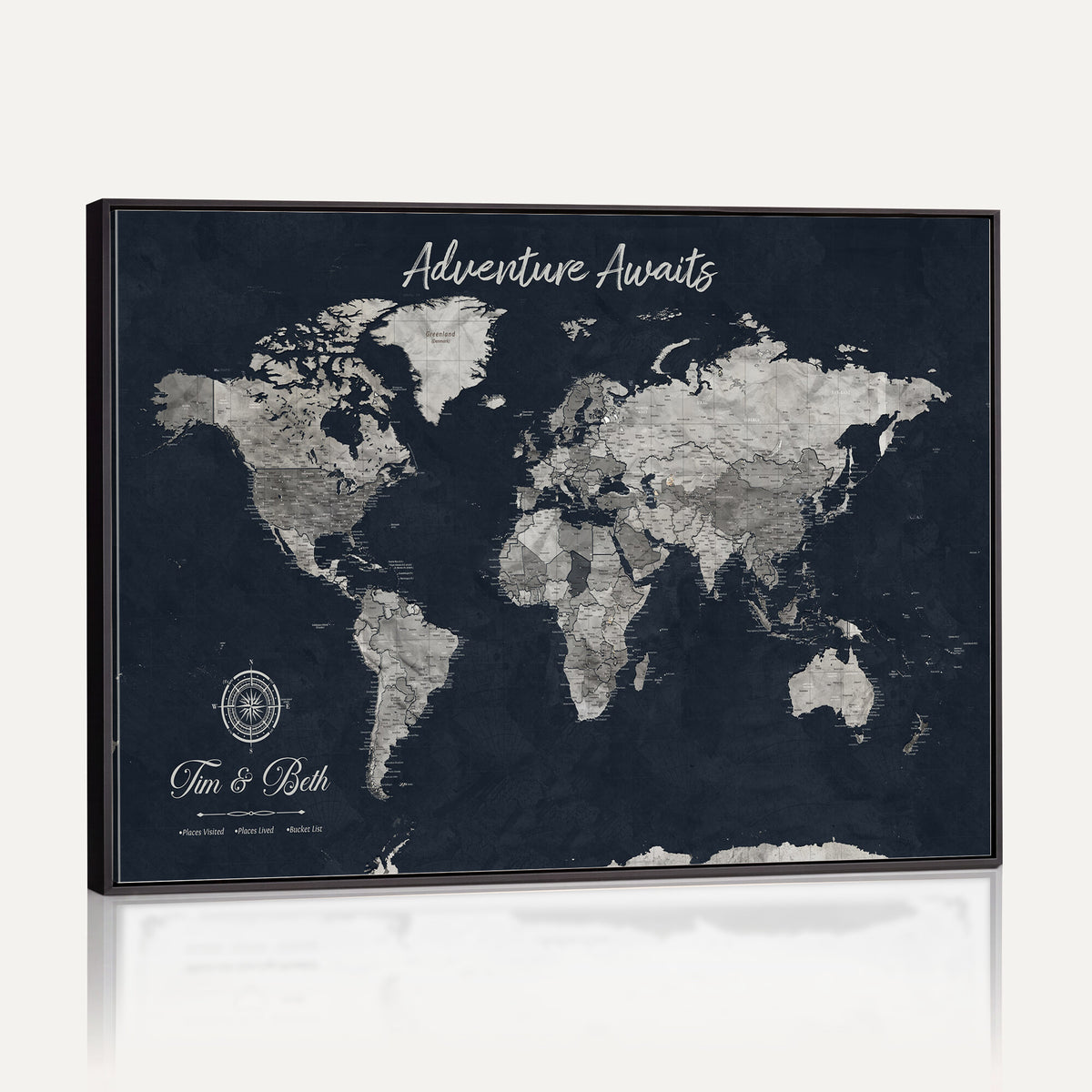 32031089-MGV-CV-36X24 - Custom Push Pin World Map Wall Art Canvas Print | Personalized Travel Tracker with Pins Framed Large for Home and Office Decor