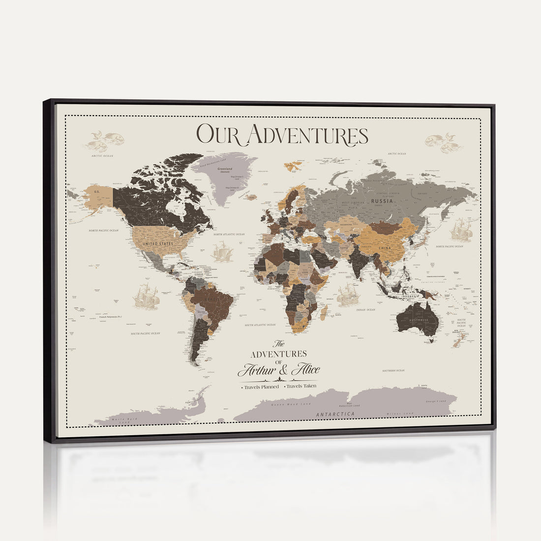 Personalized Travel Tracker Map with Pins, Framed World Map for Home and Office