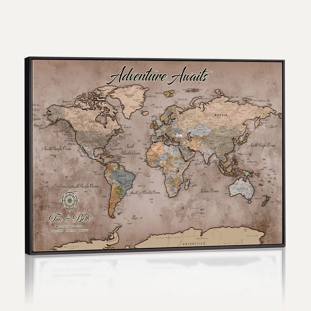 30508877-MGV-CV-36X24 - Custom Push Pin World Map Wall Art Canvas Print | Personalized Travel Tracker