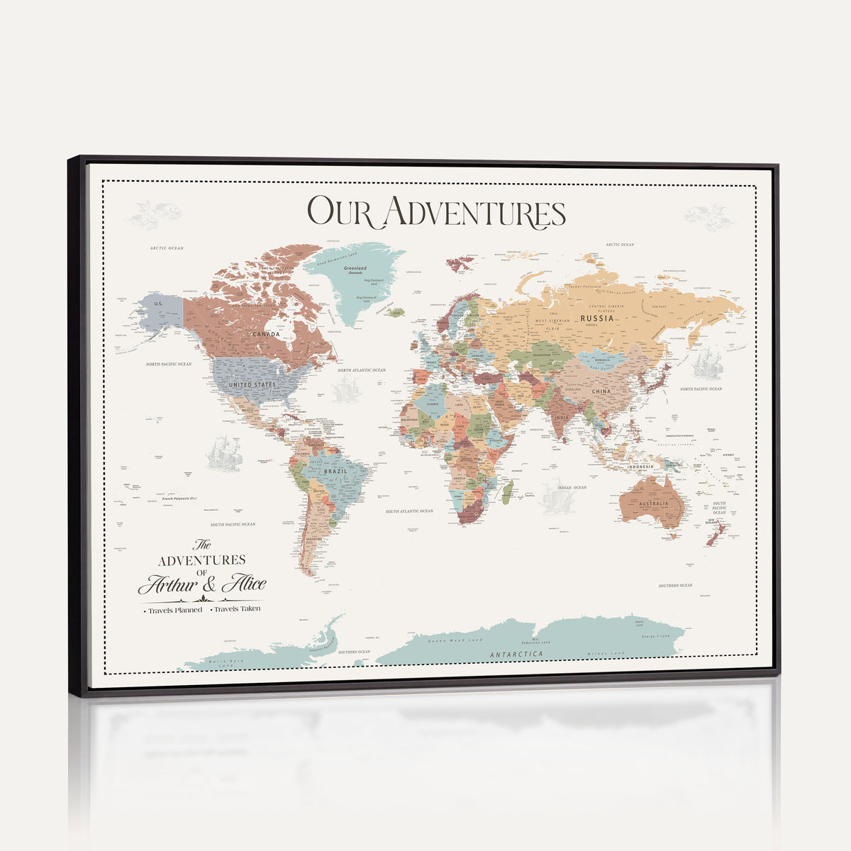 30191756-MGV-CV-36X24 - Custom Push Pin World Map Wall Art Canvas Print | Personalized Travel Gift Personalized Travel Tracker with Pins Framed Large for Home and Office Decor