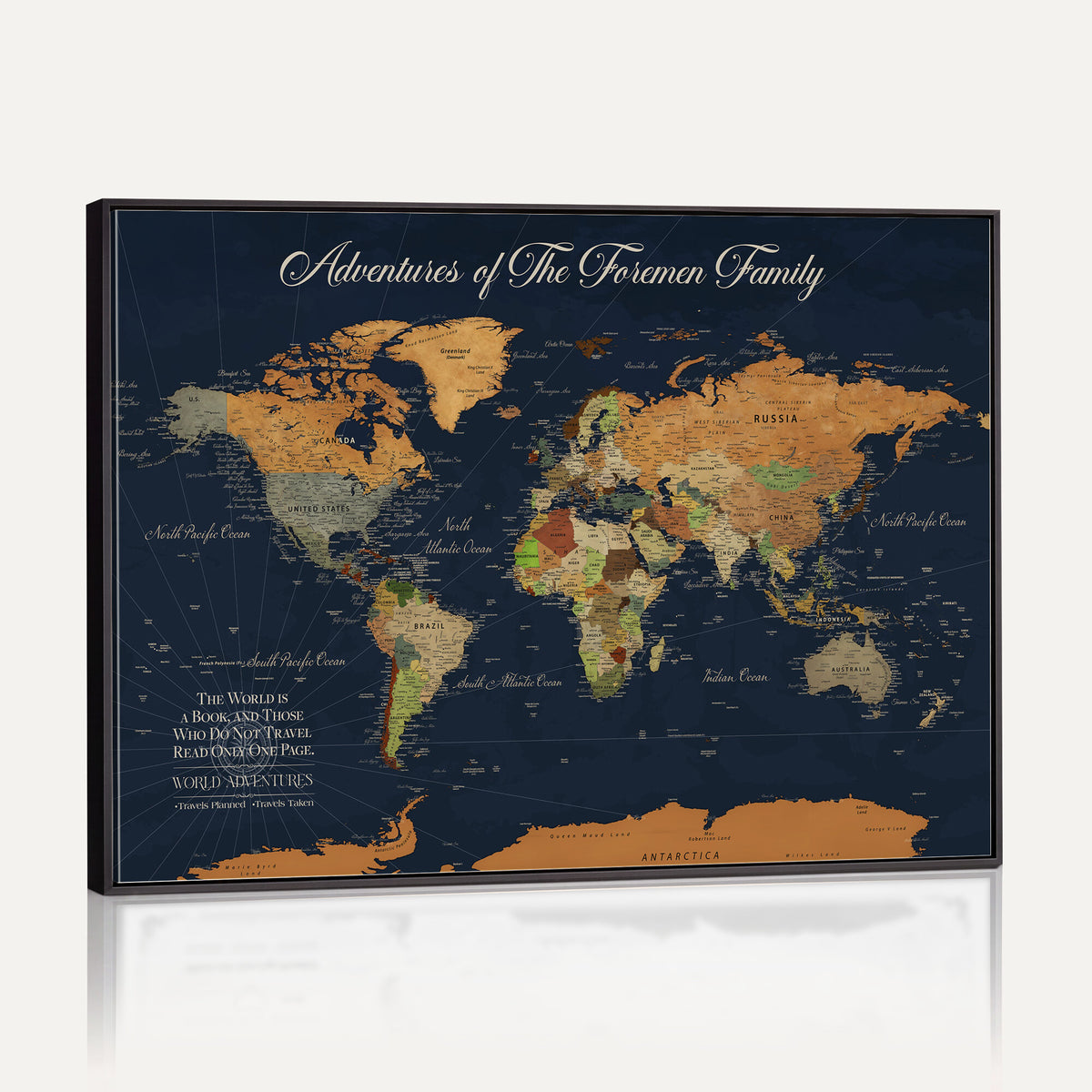 84352304-MGV-CV-36X24 - Custom Push Pin Travel Map Canvas Print, Honeymoon and Anniversary Gift, Living Room and Dining Room Decor