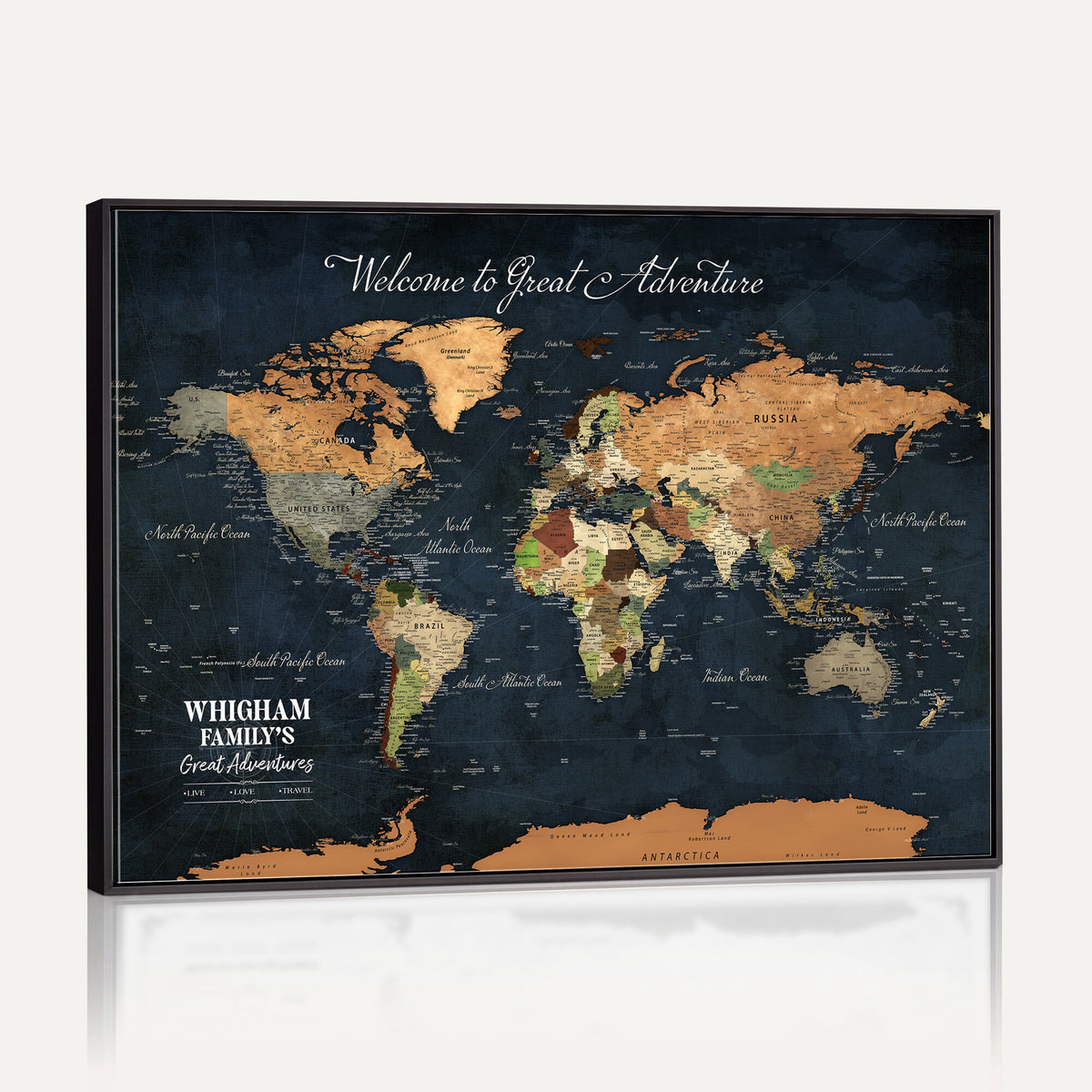 66788995-MGV-CV-36X24 - Custom Push Pin World Map Wall Art Canvas Print | Personalized Travel Tracker with Pins Framed Large for Home and Office Decor