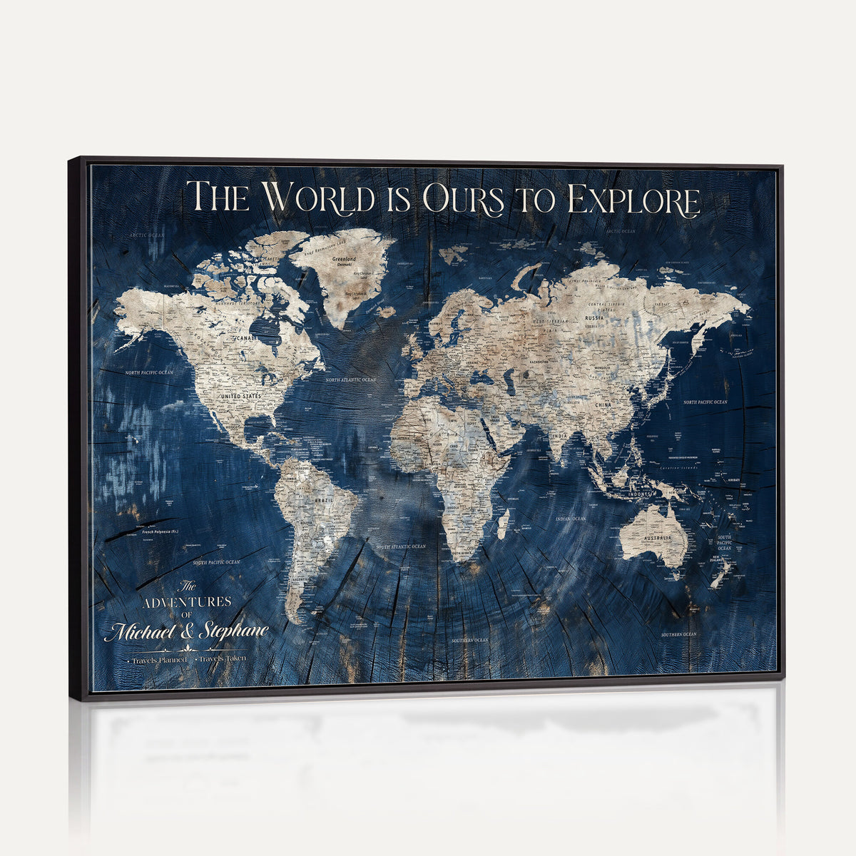 76965912-MGV-CV-36X24 - Custom Push Pin World Map Wall Art Canvas Print – Personalized Travel Tracker with Pins Framed Large for Home and Office Decor