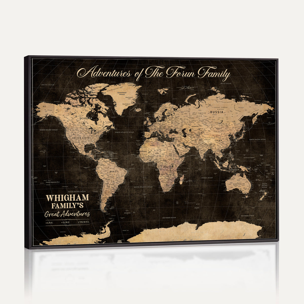 69635819-MGV-CV-36X24 - Custom Push Pin World Map Wall Art Canvas Print | Personalized Travel Tracker with Pins Framed Large for Home and Office Decor