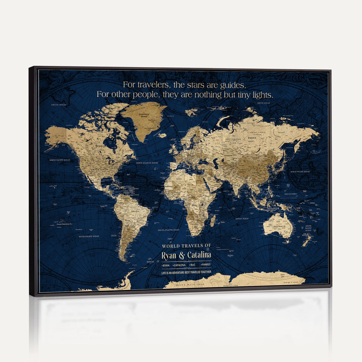 71667510-MGV-CV-36X24 - Custom Push Pin World Map Wall Art Canvas Print | Personalized Travel Tracker with Pins Framed Large for Home and Office Decor