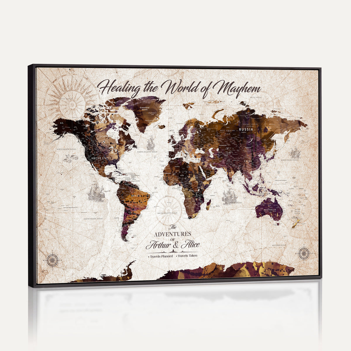 20154714-MGV-CV-36X24 - Custom Push Pin World Map Wall Art Canvas Print | Personalized Travel Tracker with Pins Framed Large for Home and Office Decor