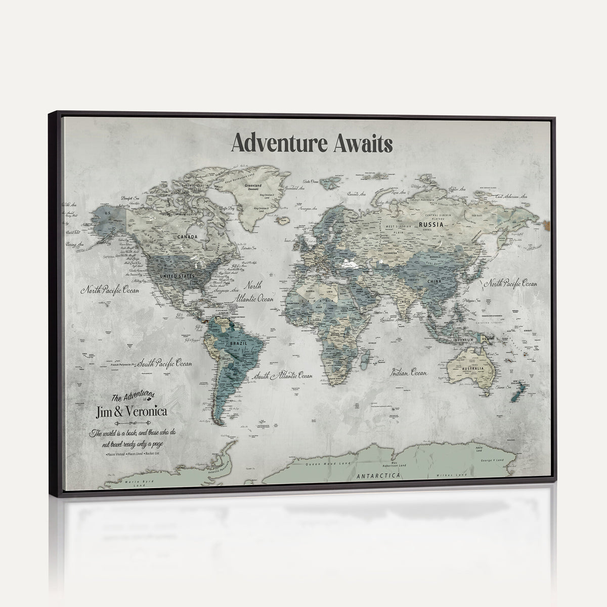 11945570-MGV-CV-36X24 - Custom Push Pin World Map Wall Art Canvas Print | Personalized Travel Tracker with Pins Framed Large for Home and Office Decor