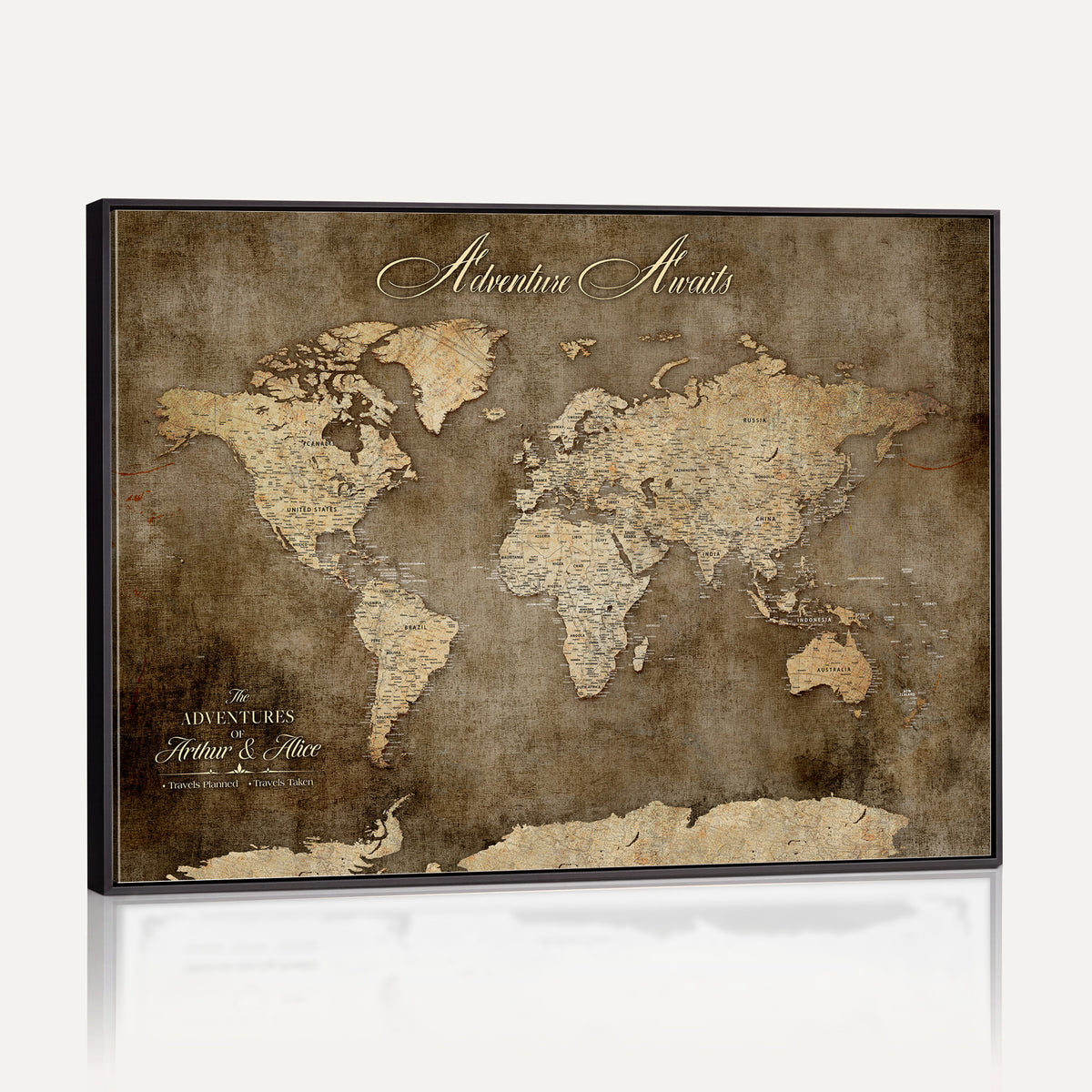 61836190-MGV-CV-36X24 - Custom Push Pin World Map Wall Art Canvas Print | Personalized Travel Tracker with Pins Framed Large for Home and Office Decor
