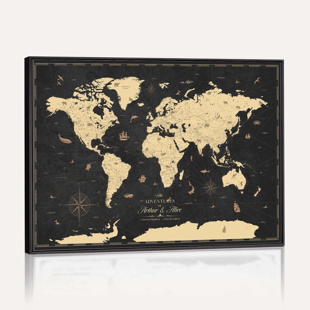 23208482-MGV-CV-36X24 - Custom Push Pin World Map Wall Art Canvas Print | Personalized Travel Tracker with Pins Framed Large for Home and Office Decor